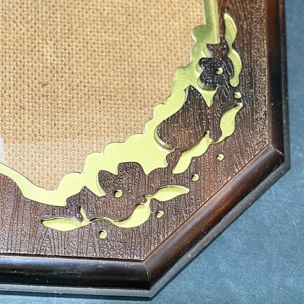 Vintage Octagonal Faux Wood Picture Frame Gold Floral Filigree 8x6.5